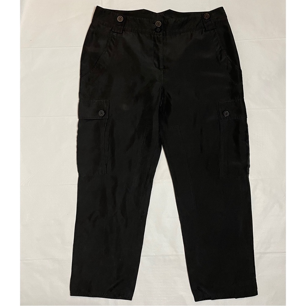 Tory Burch Dark Grey Silk Cropped Cargo Pants Size 12